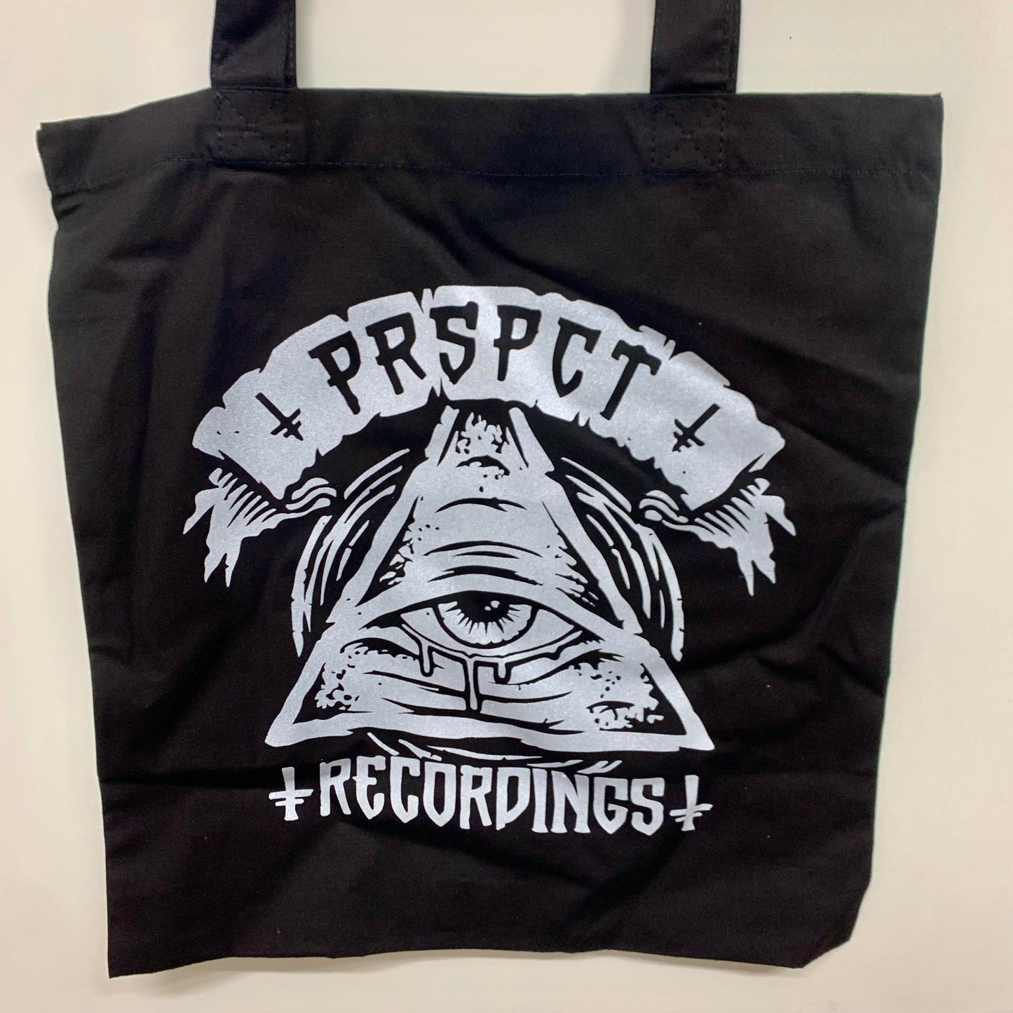 ALL SEEING EYE - SILVER ON BLACK TOTE BAG